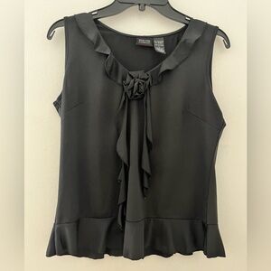 Vintage New York & Company black Ruffled Tie Front flower Blouse